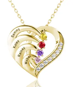 Personalized Name and Birthstone Family Heart Necklace